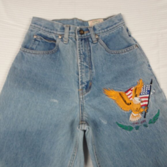 VINTAGE GINO RICCI EMBROIDERED EAGLE AMERICAN FLAG WOMENS JEANS 7/8 (24/30) K890 - Picture 5 of 11